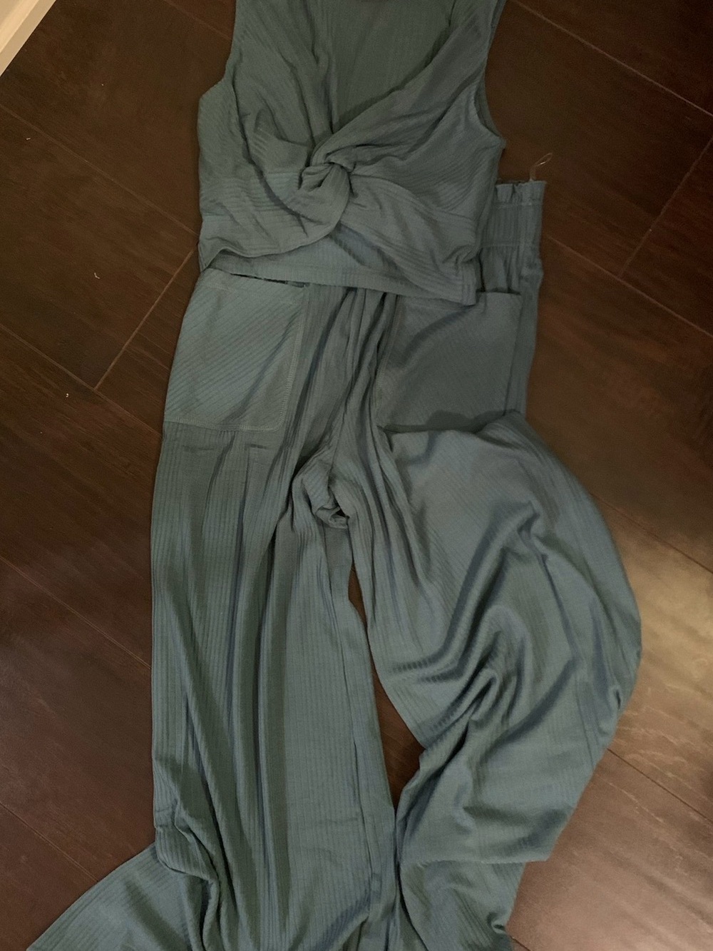 Women’s Ribbed Wide-Leg Pant Set - Slate Blue